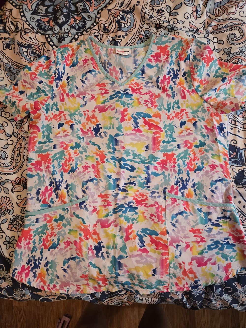 Scrubstar Multicolor V-Neck Short Sleeve Scrub Top